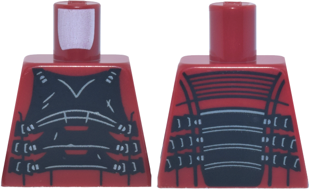 Lego Torso Black Armor with Straps and Silver Buckles, Light Bluish Gray Trim Pattern / Dark Red