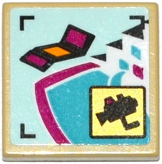 Lego Tile, Modified 2 x 2 Inverted with Surveillance Camera Screen, Lounge Chair and Pool Pattern (Sticker) - Set 41135 / Tan