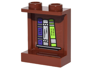 Lego Panel 1 x 2 x 2 with Side Supports - Hollow Studs with Dark Purple, Silver and Lime Books on Inside Pattern (Sticker) - Set 41180