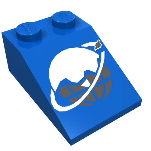 Lego Brick Sloped 33° 3 x 2 with Ice Planet Logo Print / Blue