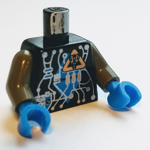 Lego Torso Insectoids Blue Diamond under Circuitry Print, Dark Gray Arms, Blue Hands / Black