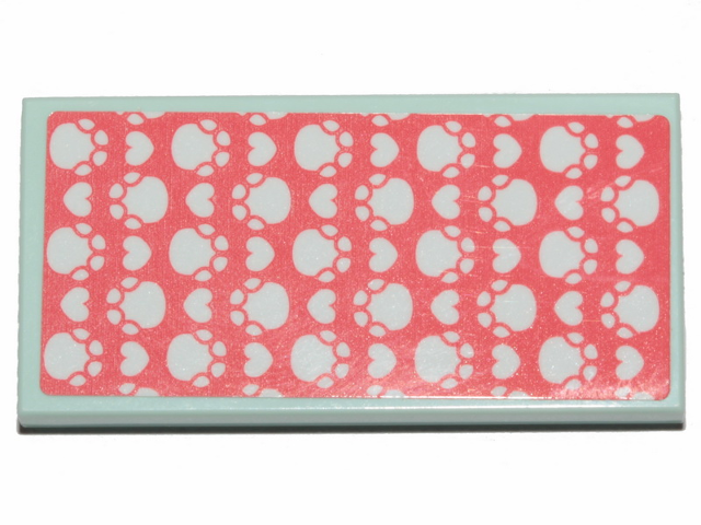 Lego Tile 2 x 4 with Bedspread with White Paws on Coral Background Pattern (Sticker) - Set 41424 / Light Aqua