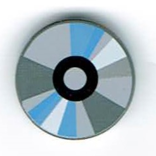 Lego Tile Round 2 x 2 with CD White, Black / Dark Gray, Gray, Blue Sectors Print (Compact Disc) / Light Bluish Gray