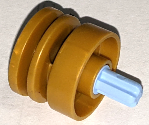Lego Wheel 18mm D. x 14mm with Pin Hole, Fake Bolts and Shallow Spokes with Fixed Rotatable Bright Light Blue Technic, Axle 1L with Pin without Friction Ridges with Squared Hole (55981 / 5794) / Pearl Gold