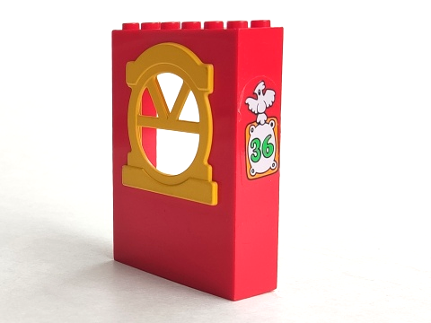 Lego Fabuland Building Wall 2 x 6 x 7 with Round Top Yellow Window with Bird and No 36 Pattern (Sticker) - Set 3669