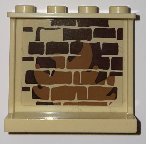 Lego Panel 1 x 4 x 3 with Side Supports - Hollow Studs with Dark Brown Bricks and Medium Nougat Fire Pattern (Sticker) - Set 75966 / Tan