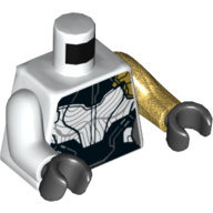 Lego Torso, Odd Arms, Armor with Black Panels Print (Proxima Midnight), Left Pearl Gold Arm, Right White Arm, Black Hands / White