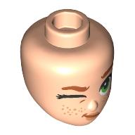 Lego Minidoll Head, Dark Orange Eyebrows, Freckles, Olive Green Eyes, Lopsided Open Mouth
