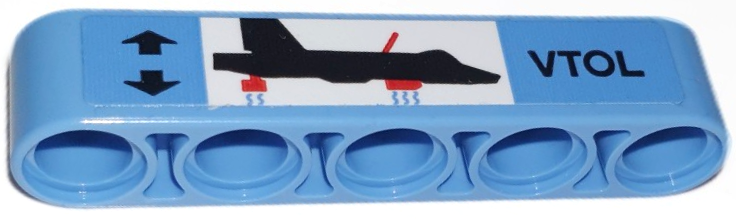 Lego Technic, Liftarm Thick 1 x 5 with Black Airplane, Arrows and 'VTOL' Pattern (Sticker) - Set 42066 / Medium Blue