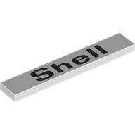 Lego Tile 1 x 6 with Black 'SHELL' Print / White