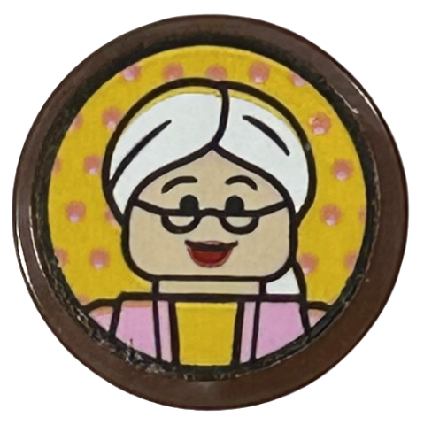 Lego Tile, Round 2 x 2 with Bottom Stud Holder with Woman Minifigure with Glasses, White Hair and Bright Pink Top Pattern (Sticker) - Set 43217