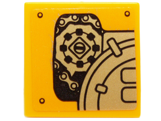 Lego Tile 2 x 2 with Mechanical Gears and Chains Pattern Model Left Side (Sticker) - Set 70227