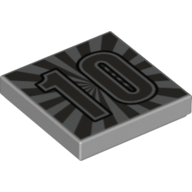 Lego Tile 2 x 2 with '10' Print / Light Bluish Gray
