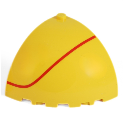 Lego Panel 5 x 5 x 3 1/3 Corner, Curved Top with Red Stripe Print