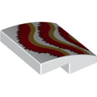 Lego Brick Curved 2 x 2 x 2/3 with Dark Tan/Dark Red Ruffles (Dragon) print / White