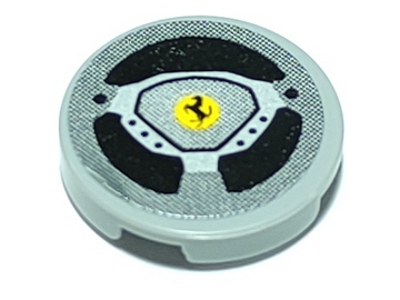 Lego Tile, Round 2 x 2 with Steering Wheel with Ferrari Logo Pattern (Sticker) - Set 8156