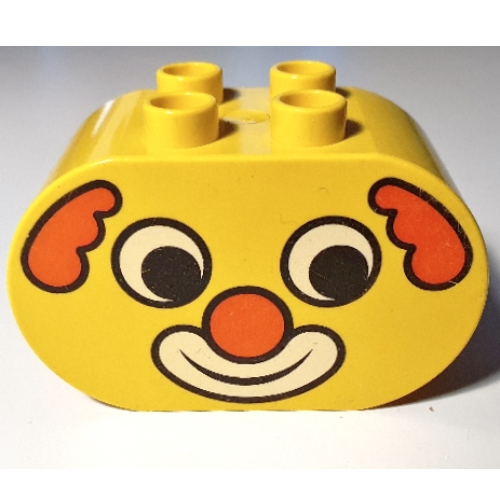 Lego Duplo Brick 2 x 4 x 2 Rounded Ends with Clown Face Print / Yellow