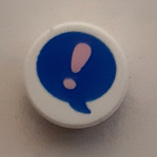 Lego Tile Round 1 x 1 with Bright Pink Exclamation Mark in Dark Azure Speech Bubble Print