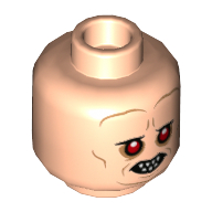 Lego Minifig Head Bib Fortuna, Forehead Lines, Bared Teeth, Red Eyes and Wrinkles, Smile / Worried Print / Light Nougat