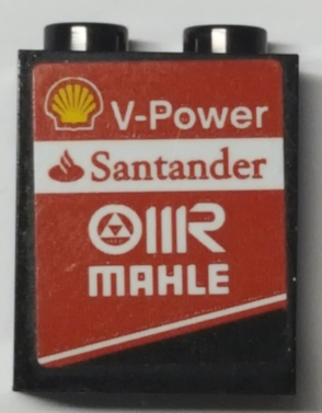 Lego Panel 1 x 2 x 2 with Side Supports - Hollow Studs with Shell Logo, 'V-Power', 'Santander' and 'MAHLE' Pattern Model Left Side (Sticker) - Set 75879 / Black
