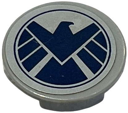 Lego Tile, Round 2 x 2 with Dark Blue SHIELD Logo Pattern (Sticker) - Set 6868 / Light Bluish Gray