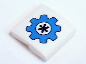 Lego Slope, Curved 2 x 2 x 2/3 with Dark Azure Gear with Dark Blue Flower Pattern (Sticker) - Set 41346