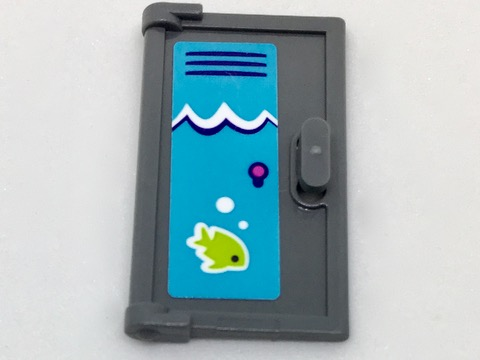 Lego Door 1 x 2 x 3 with Vertical Handle, Mold for Tabless Frames with Pool Locker, White Waves and Lime Fish Pattern (Sticker) - Set 41313