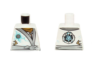 Lego Torso Ninjago Robe with Silver Sash and Ice Power Emblem Pattern / White
