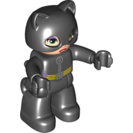 Lego Duplo Figure Catwoman with Mask / Cowl Black, with Zipper and Yellow Belt Print / Black