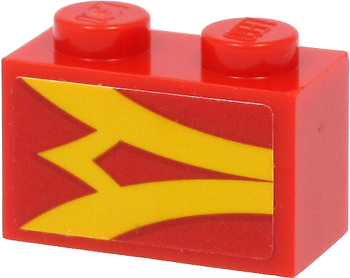 Lego Brick 1 x 2 with Yellow Stripes on Red Background Pattern Model Left Side (Sticker) - Set 40450