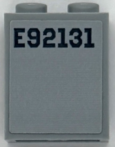 Lego Panel 1 x 2 x 2 with Side Supports - Hollow Studs with Dark Bluish Gray 'E92131' Pattern (Sticker) - Set 76294 / Light Bluish Gray