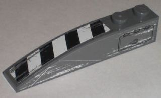 Lego Slope, Curved 6 x 1 with 2 Studs with Black and White Danger Stripes and Hatch Pattern Model Right (Stickers) - Set 8211