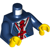 Lego Torso Jacket over Vest with Union Jack and Red Tie Print, Dark Blue Arms, Yellow Hands / Dark Blue