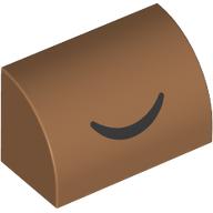 Lego Brick Curved 1 x 2 x 1 No Studs with Black Smile print / Medium Nougat