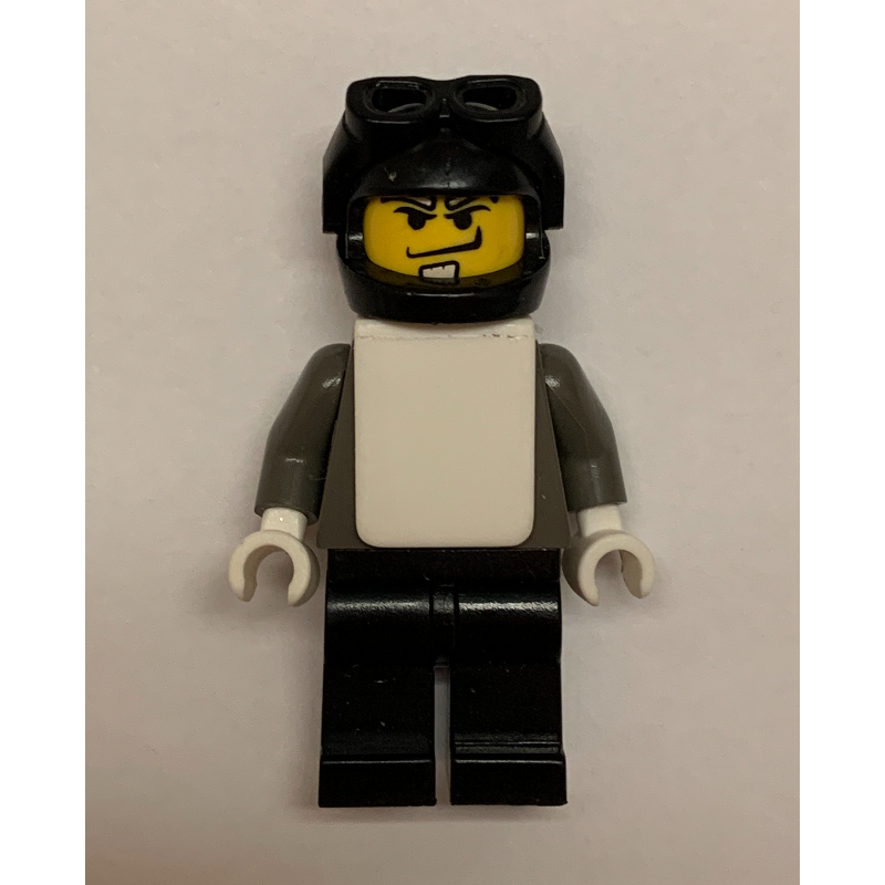 Lego Snowboarder, Dark Gray, Black Helmet, White Vest