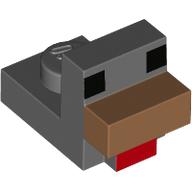 Lego Animal Body Part, Bird, Chicken 1 x 1 with Cube Head with Nougat Beak, Black Eyes, Red Tongue print / Dark Bluish Gray