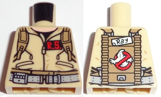 Lego Torso Ghostbusters Jumpsuit with 'R.S.' ID Badge and 'Ray' on Reverse Pattern / Tan