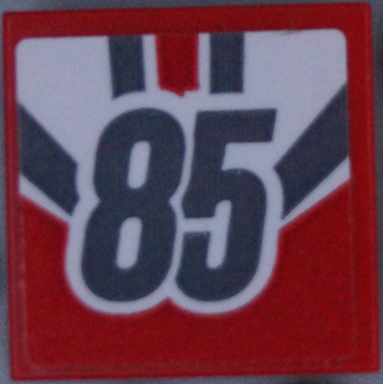 Lego Tile 2 x 2 with Dark Bluish Gray Number 85 and Stripes Pattern (Sticker) - Set 60145 / Red