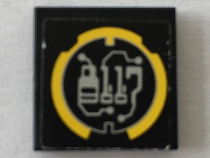 Lego Tile 2 x 2 with Yellow Circle and Stylized Silver '8117' Circuitry Pattern (Sticker) - Set 8117 / Black
