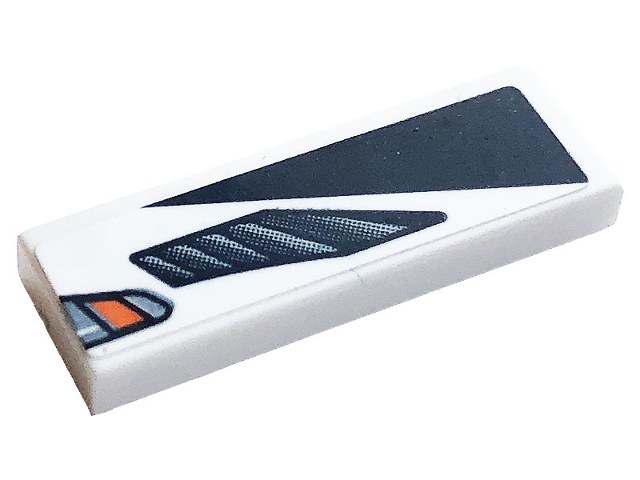 Lego Tile 1 x 3 with Air Flow, Black Stripe and Orange Square Pattern Model Left Side (Sticker) - Set 76896 / White