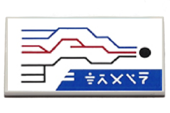Lego Tile 2 x 4 with Black, Red, and Blue Train Routes Map and Ninjago Logogram 'TRAIN' Pattern (Sticker) - Set 70640