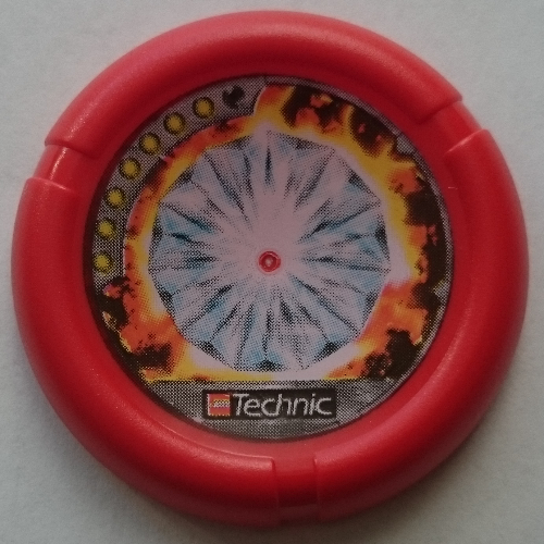 Lego Large Figure Throwing Disk, Torch / Fire, 7 Pips, Diamond in Fiery Rock Print / Red