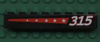 Lego Brick 1 x 8 with 5 Stars on Red Stripe and '315' on Right Pattern (Sticker) - Set 6596 / Black