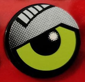 Lego Tile, Round 2 x 2 with Lime Eye and Silver Eyelid Pattern Model Left Side (Sticker) - Set 8307 / Black
