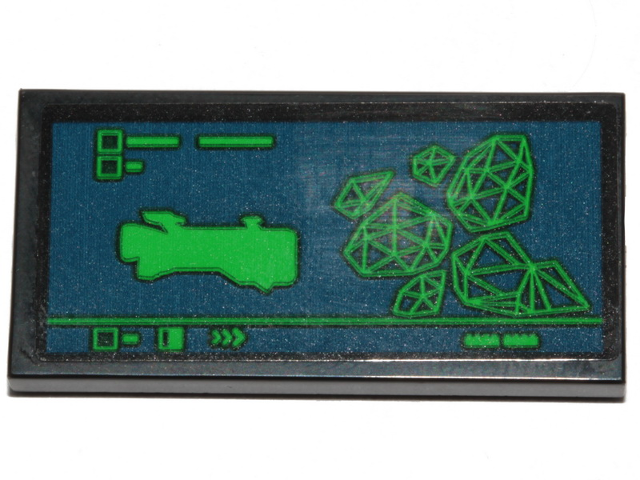 Lego Tile 2 x 4 with Dark Blue Monitor with The Rexcelsior and Asteroids Pattern (Sticker) - Set 70839