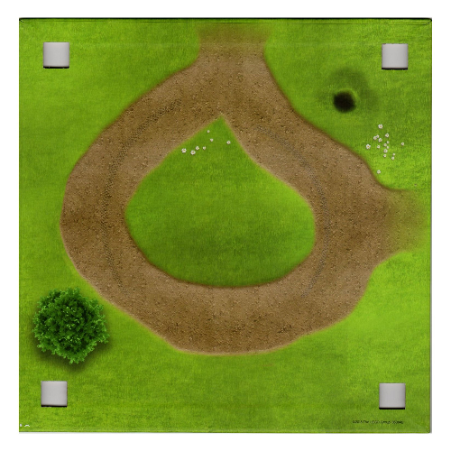 Lego Baseplate with 4 Square Corner Holes and Grass with Stone Path / Grass with Sand Path Print / Yellowish Green