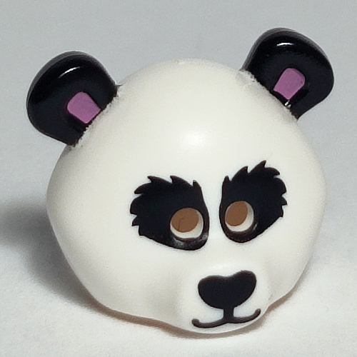 Lego Costume / Mask, Bear with Panda Head with Medium Lavender Ears, Black Eyes and Nose Print / White