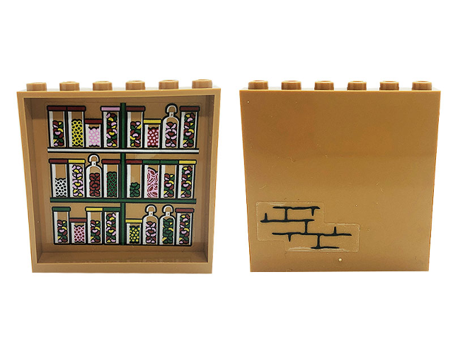 Lego Panel 1 x 6 x 5 with Bricks on Outside and Jars and Candy on Inside Pattern (Stickers) - Set 76388 / Medium Nougat