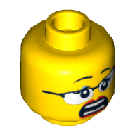 Lego Minifig Head Reporter, Dual Sided, Glasses with Black Frames, Beauty Mark Laughing / Scared Print [Hollow Stud] / Yellow