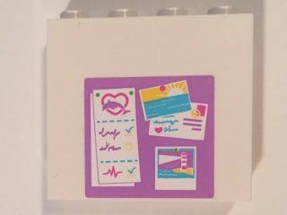 Lego Panel 1 x 4 x 3 with Side Supports - Hollow Studs with Medium Lavender Bulletin Board with Notes, Lighthouse Photo, Sunset and Postcard Pattern (Sticker) - Set 41015 / White